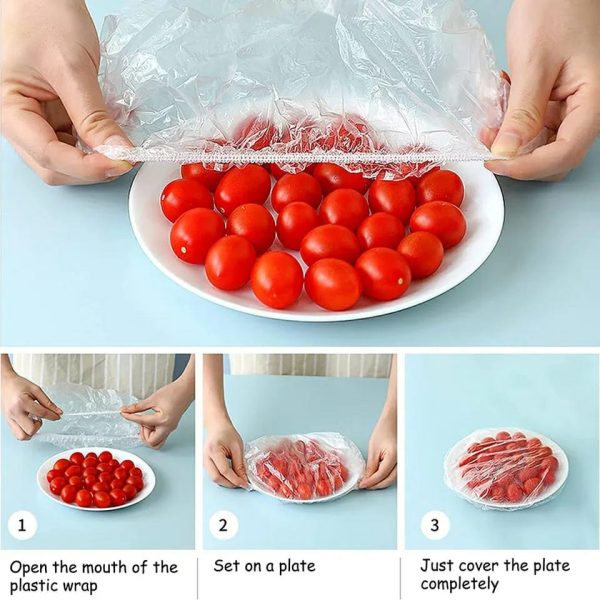 100 PCS Disposable Food Cover Plastic Bags – Transparent Fresh Food Storage & Wrap Bags