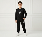 Kids Printed Stylish Black & Black Tracksuit Set | Winter Fleece Sweatshirt & Trouser Outfit for Boys & Girls – Warm & Trendy FOR BABU AND KIDS