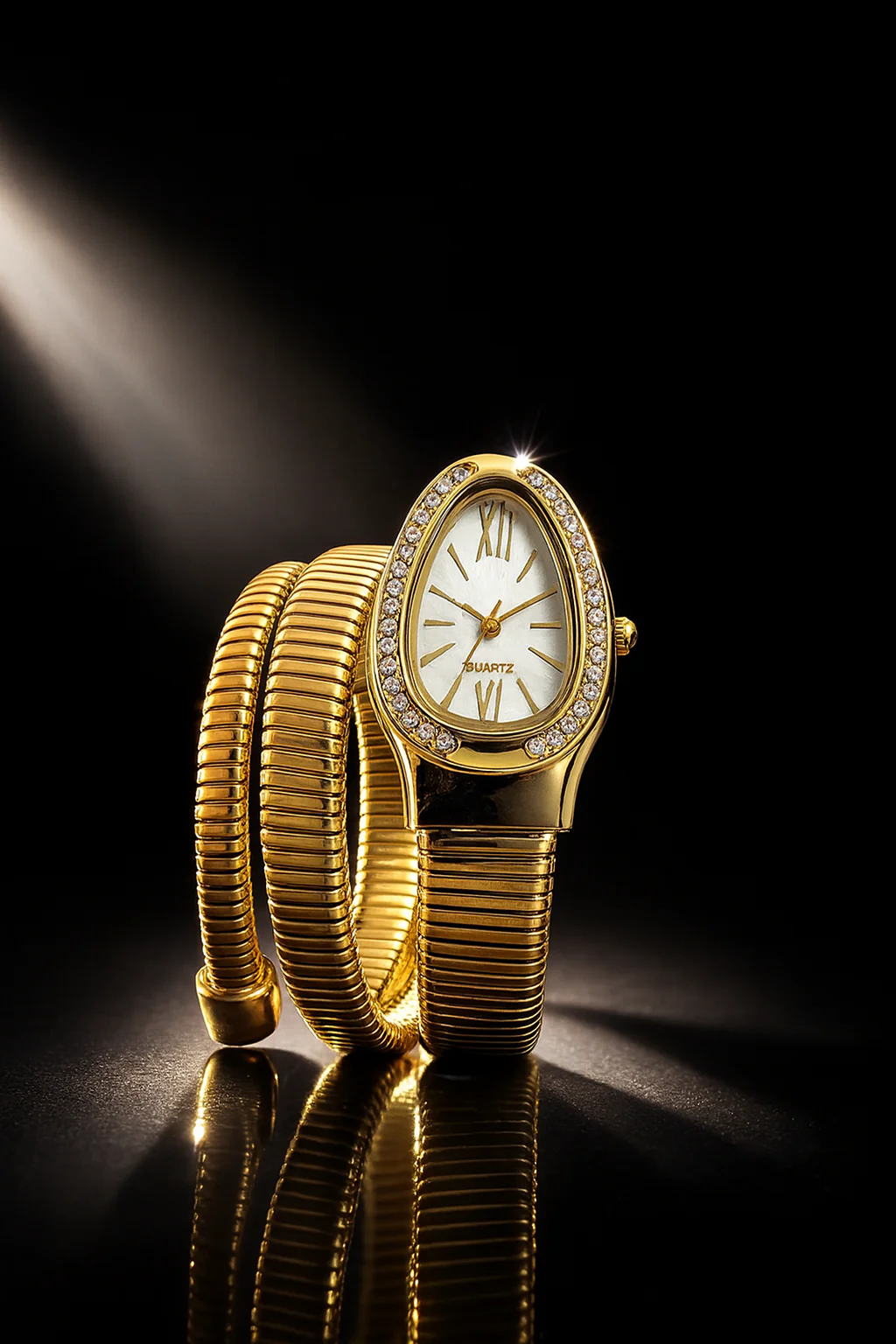 Triple‑Wrap Snake Watch | Diamond‑Set Bezel | Luxury Fashion Accessory