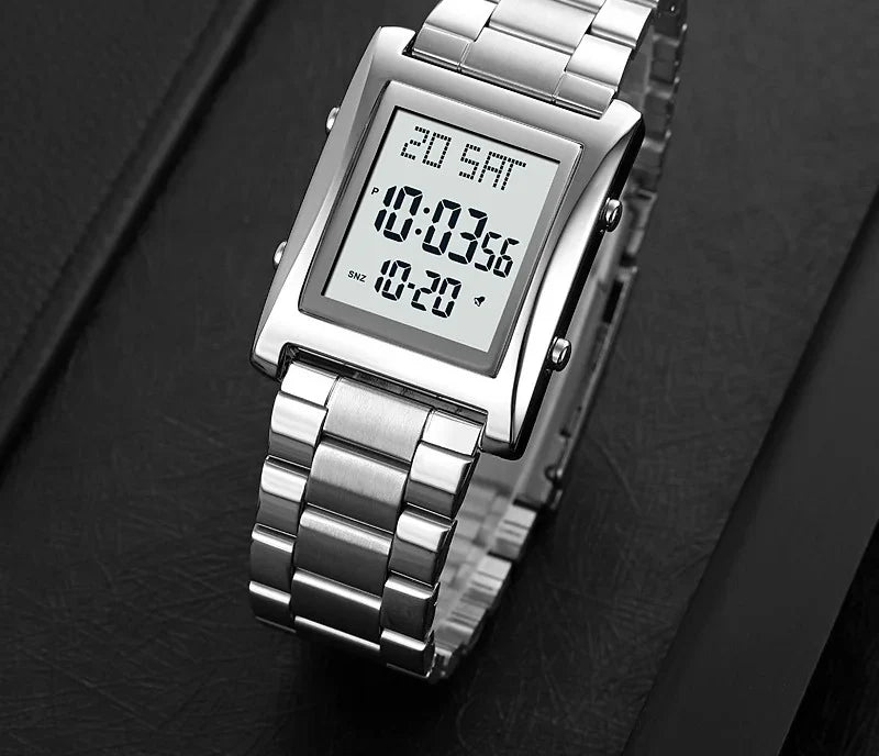 Skmei Men’s Digital Square Watch – Stainless Steel Chain, Quartz Movement, Without box