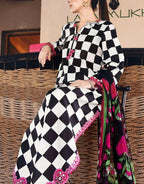 Elegant All-Over Checkerboard Print Embroidered Lawn 3Pc Unstitched Dress with Chiffon Dupatta – Summer Collection 2026