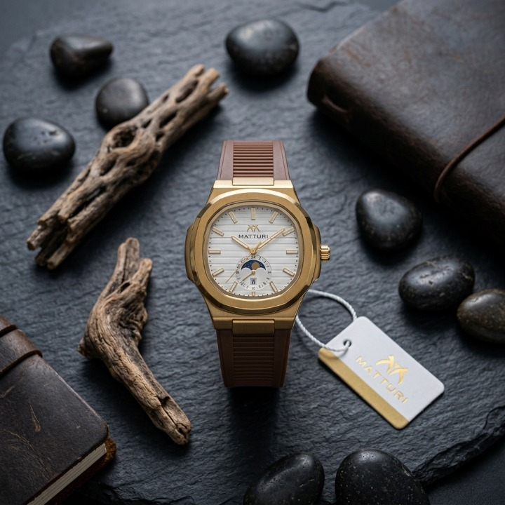 Matturi Fashion Luxury Sports Wristwatch Gold Plated Case Silicone Rubber Strap Non Waterproof Without Box
