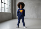 Superman Printed Sweatshirt & Pajama Trouser Tracksuit for Kids | Winter Warm Fleece Clothing Set Outfit for Boys & Girls
