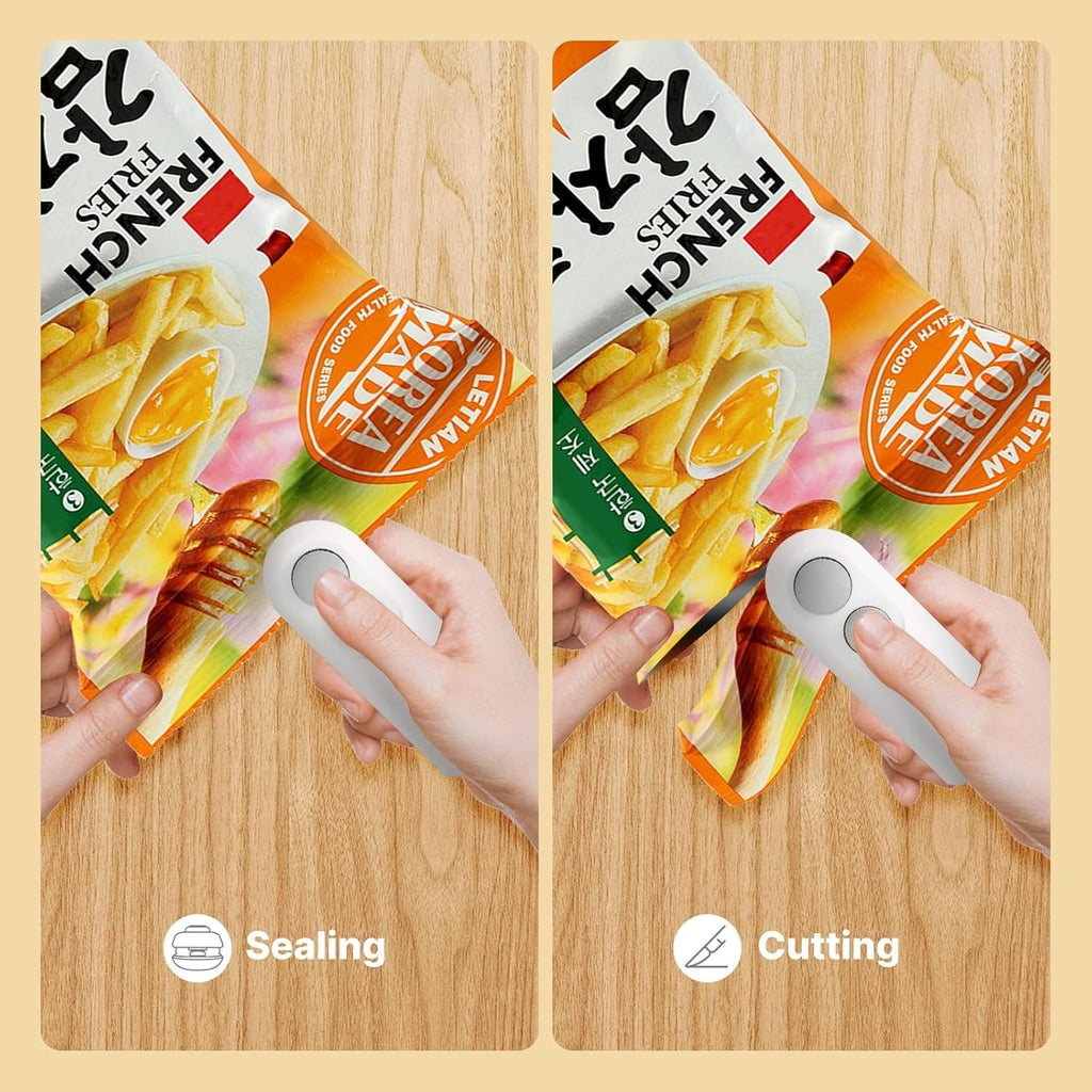 1 Pc Mini Heat Sealing Machine 2-in-1 Cutter & Sealer | USB Rechargeable Food Bag Sealer for Snacks & Storage (Random Color)