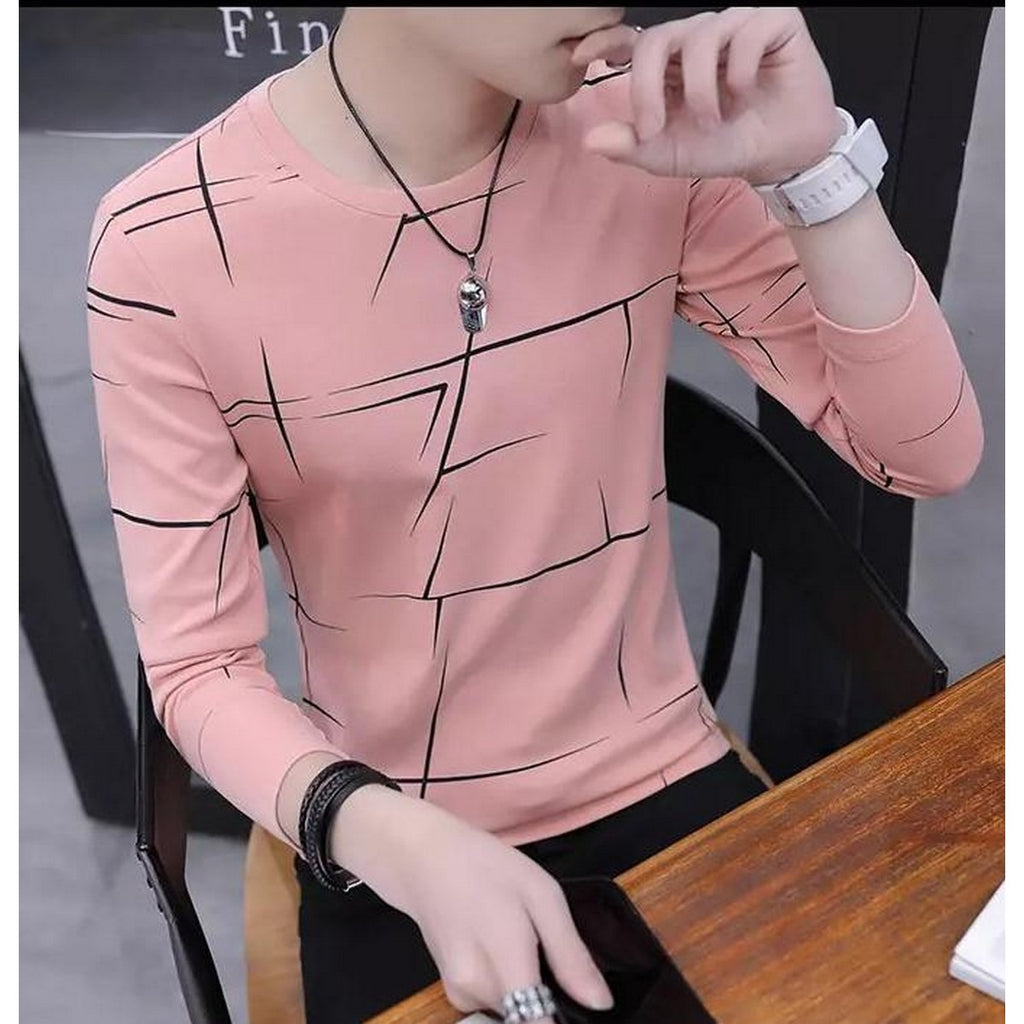 Fancy Cotton Jersey Full Sleeves T Shirt For Men | Best Quality Full Sleeves T Shirt For Men | T Shirt For Boys - Pink T-Shirt with Black Print