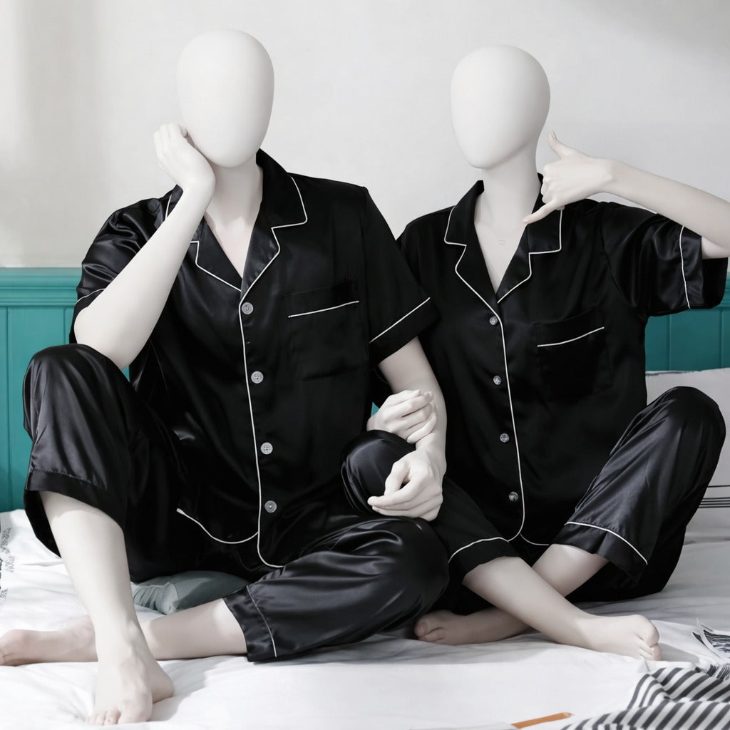 Couple Matching Pajama Set – Short Sleeve Top & Long Pants | SKU DC-C002 ~ (4Pcs)