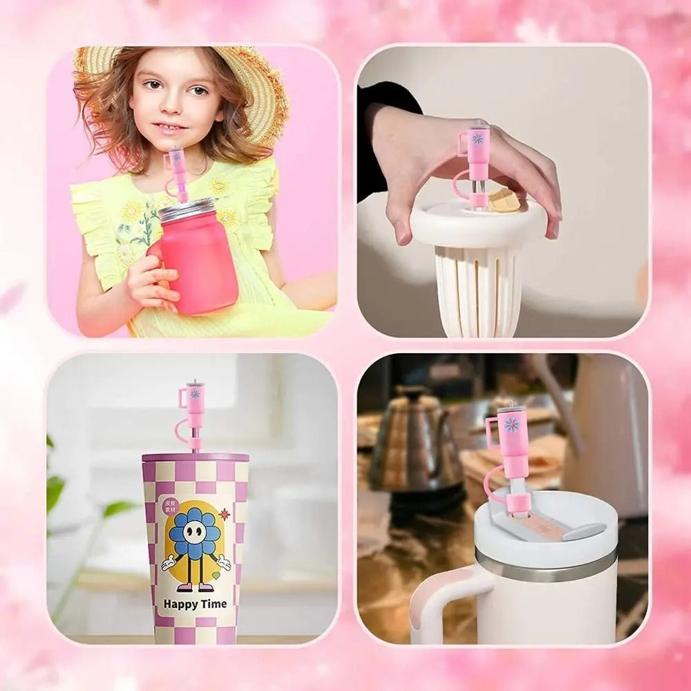 Buy 1 Get 1 Free – Cartoon Silicone Straw Plug Set | Splash-Proof, Airtight, Reusable Straw Covers for Stanley Cups, Tumblers & Bar Accessories