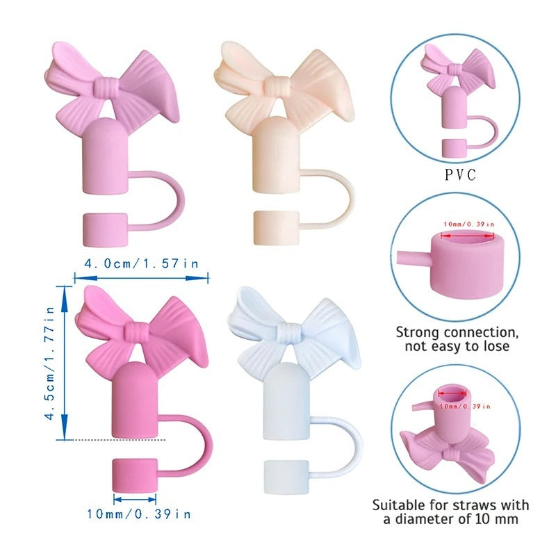 Buy 1 Get 1 Free – Silicone Straw Cover Cap for Stanley Cup | 10mm 3D Bow & Animal Straw Topper | Dust-Proof, Reusable Drinking Straw Tips