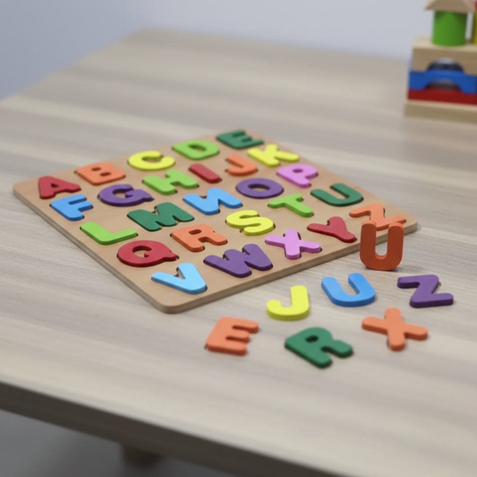 Wooden ABC Alphabet & Shape Puzzle Board For Kids | Colorful Learning Letters Educational Toy