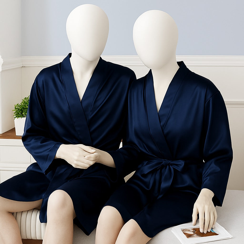 Elegant Silk Couple Gown / Robe Set – Wrap Style with Waist Belt (2 Pcs) |  DC-C008