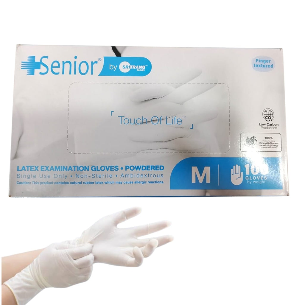 Senior Latex Examination Powdered Gloves – 100 Pcs Box, Premium Quality Disposable Medical Gloves For Professional Use, White Color
