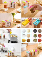 Spice Jars Dispenser Masala Rack Easy Flow Storage Crystal Seasoning Box Multicolour Set of 6