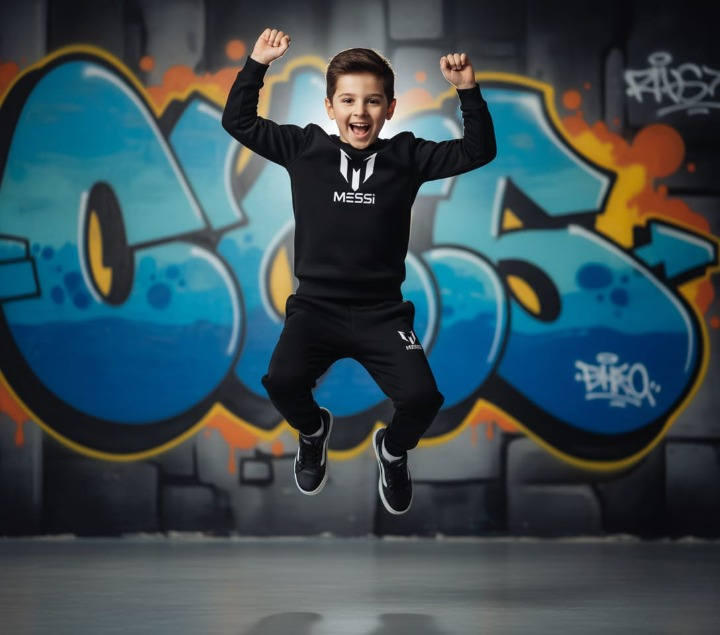 Kids Missi Printed Black & Black Tracksuit Set | Winter Fleece Sweatshirt & Trouser Outfit for Boys & Girls – Warm, Cozy & Stylish FOR BABY AND KIDS