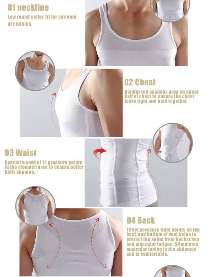 Men's Slimming Compression Body Shaper Tank Top - Abs Abdomen Waist Trainer Vest - Breathable Muscle Shirt Undershirt for Sports & Daily Wear