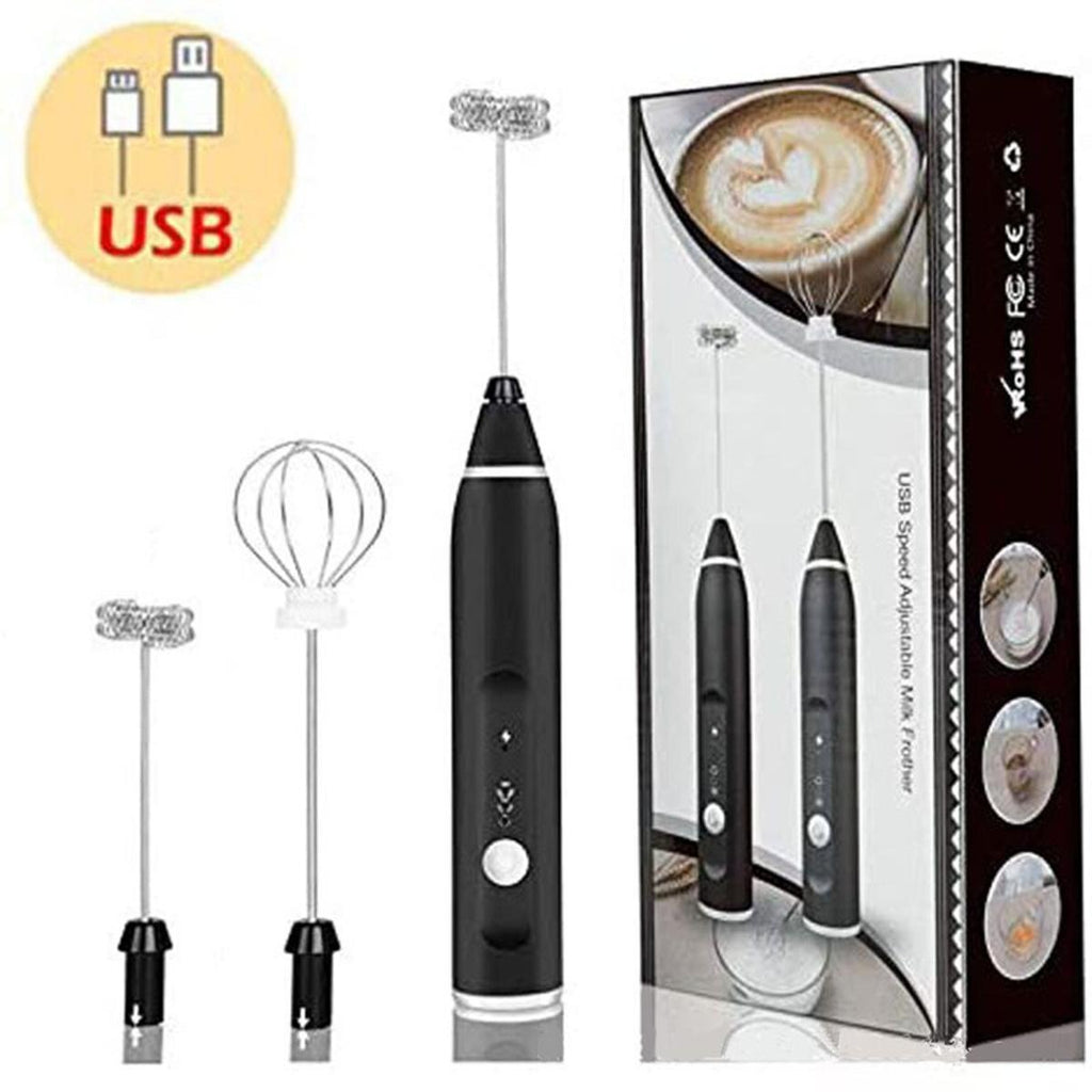 2 In 1 Rechargeable Milk Frother Wand – Powerful Handheld Whisk & Drink Mixer For Coffee, Latte, Cappuccino, Hot Chocolate & Beverages (Black)