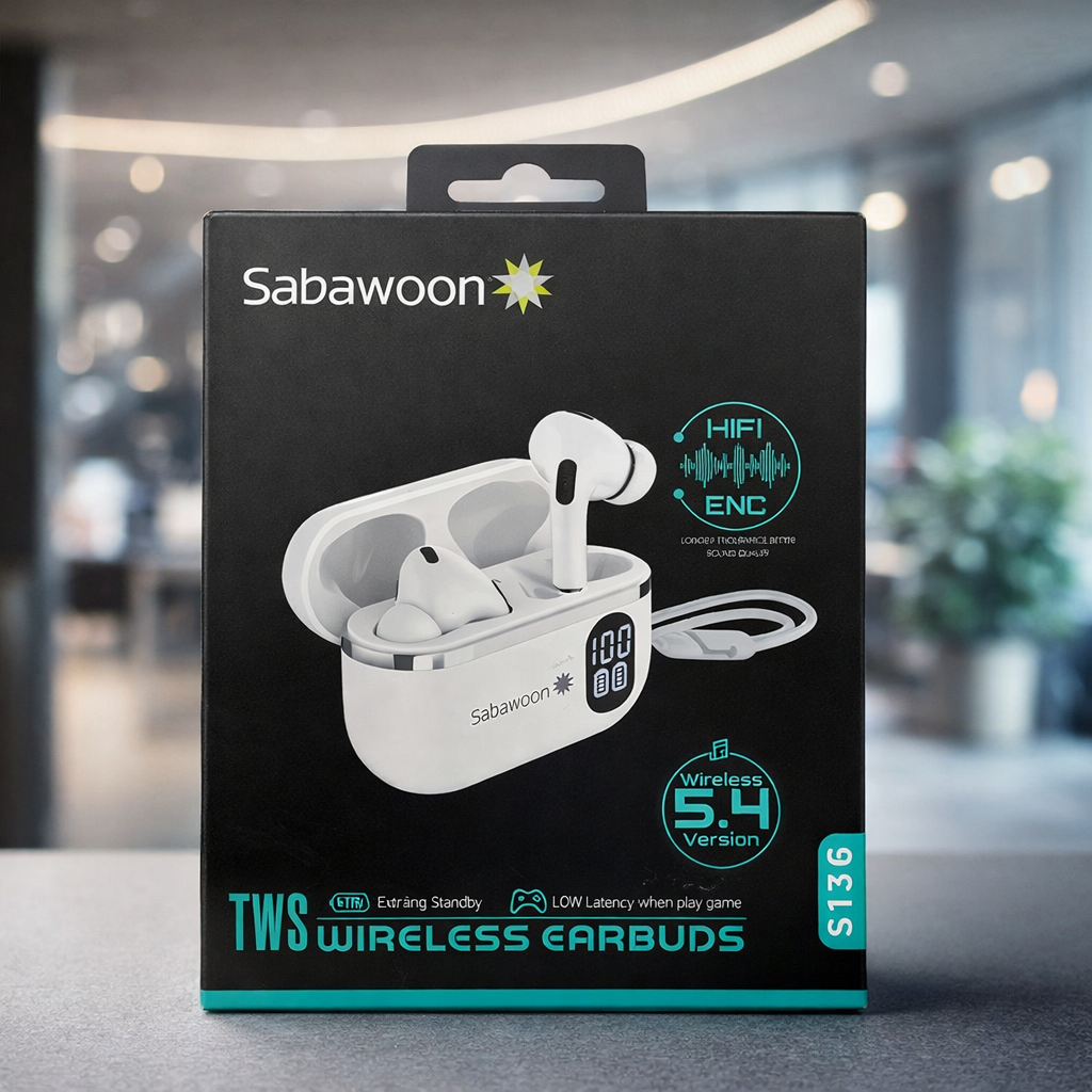Sabawoon ST36 TWS Wireless Earbuds Bluetooth 5.4 with ENC & Digital Display