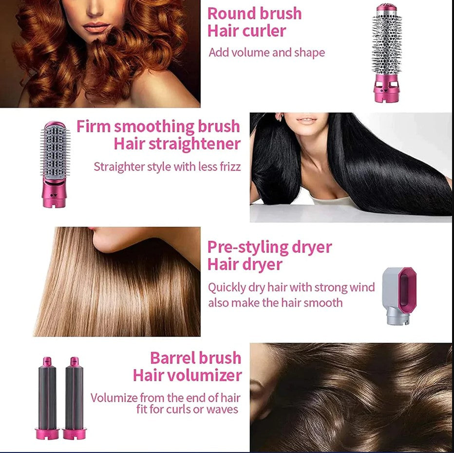 5 in 1 Electric Hair Dryer Brush | Blow Dryer Hair Comb Curling Wand Detachable Brush Kit Negative Ion Straightener Hair Curler ( random color)