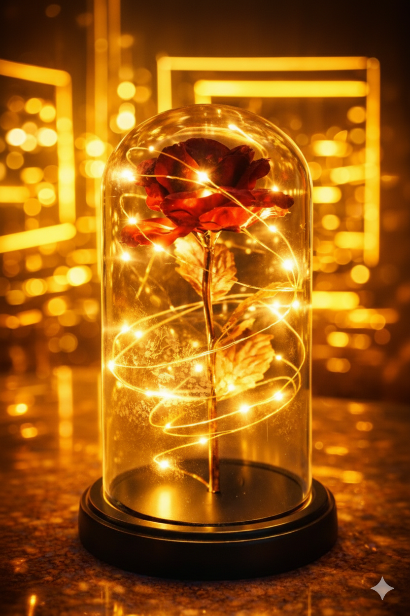 The Perfect Valentine’s Gift! Flower Rose LED light with Glass Dome Romantic, Perfect for Valentine's Day, Anniversary, Birthday, and Home Décor Random Design