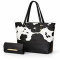 2 Pcs Premium Cow Print Tote Bag Set for Women – Stylish Shoulder Handbag with Matching Pouch