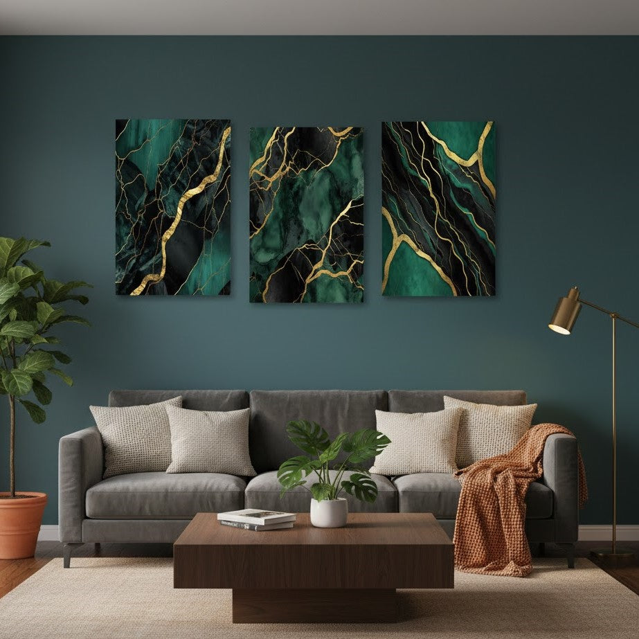 3 Pc Marble Design Phototiles Wall Art Set | Elegant Self‑Adhesive | Premium Smooth Finish | Size 8x11