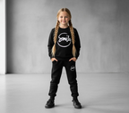 Kids SMILE Printed Stylish Black & Black Tracksuit Set | Winter Fleece Sweatshirt & Trouser Outfit for Boys & Girls – Warm & Trendy FOR BABY AND KIDS