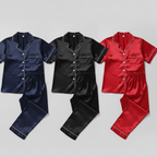 Couple Matching Pajama Set – Short Sleeve Top & Long Pants | SKU DC-C002 ~ (4Pcs)