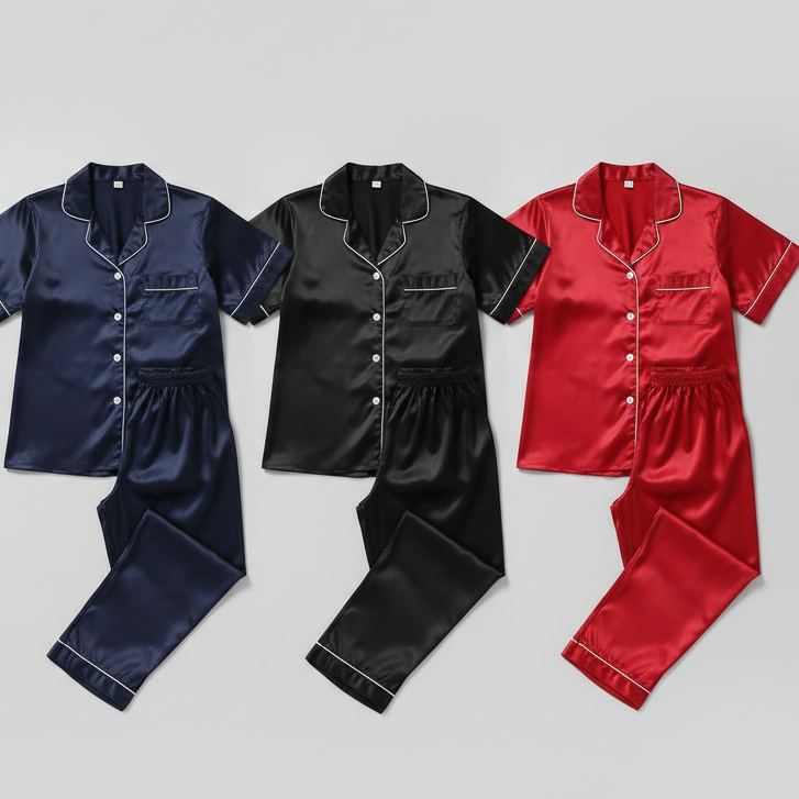 Couple Matching Pajama Set – Short Sleeve Top & Long Pants | SKU DC-C002 ~ (4Pcs)