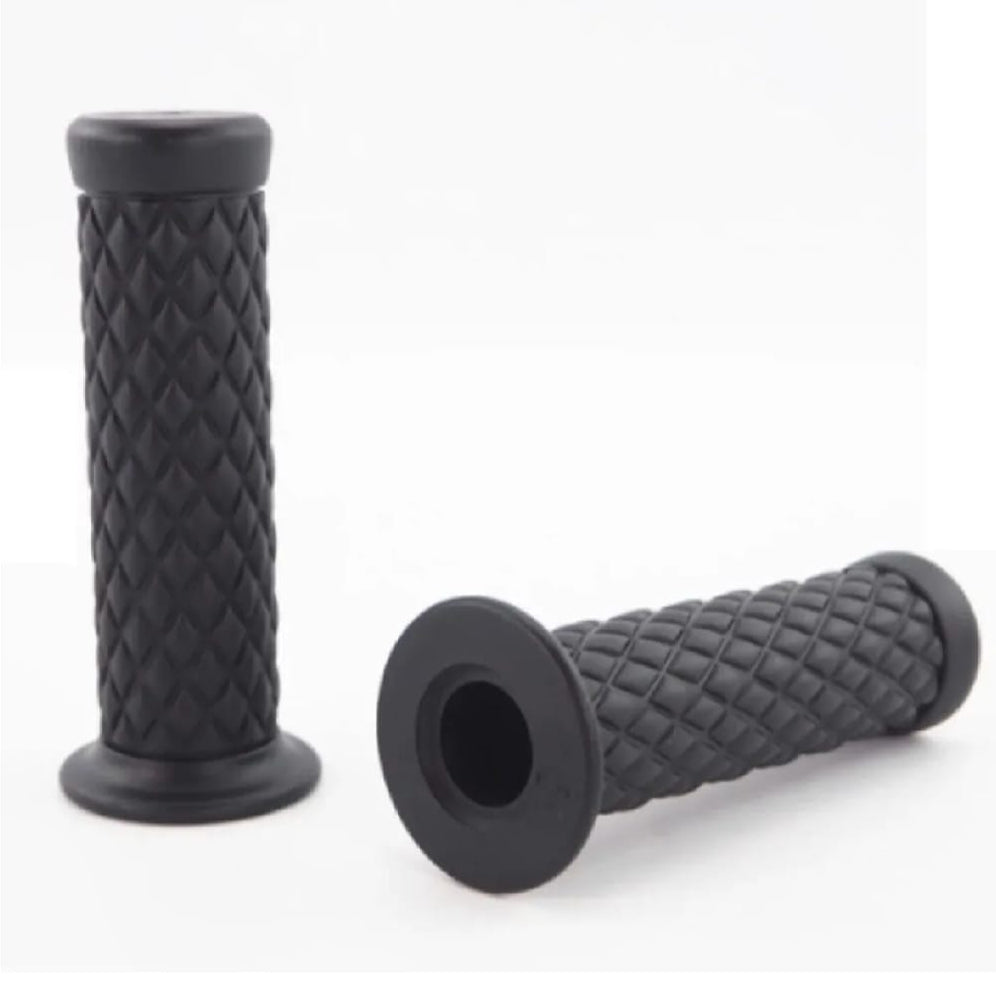 Cafe Racer Diamond Style Rubber Handlebar Grips with Bar Ends – Black (Pair)