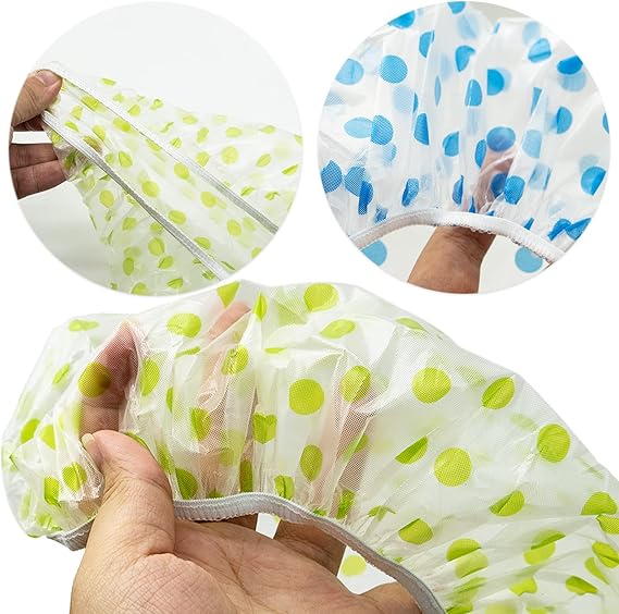 (pack of 6) Shower Caps Waterproof Shower Cap for Women Reusable Shower Hat Bath Caps with Elastic Band, Large Plastic Long Hair Environmental Protection Hats for Ladies Girls Kids Spa Salon