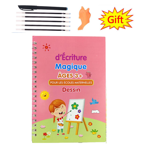 Pack Of 4 Pcs With 10 Refill Copybooks Pen Magic Copy Book Free Wiping Children's Kid Writing Sticker Practice Copybook For Calligraphy
