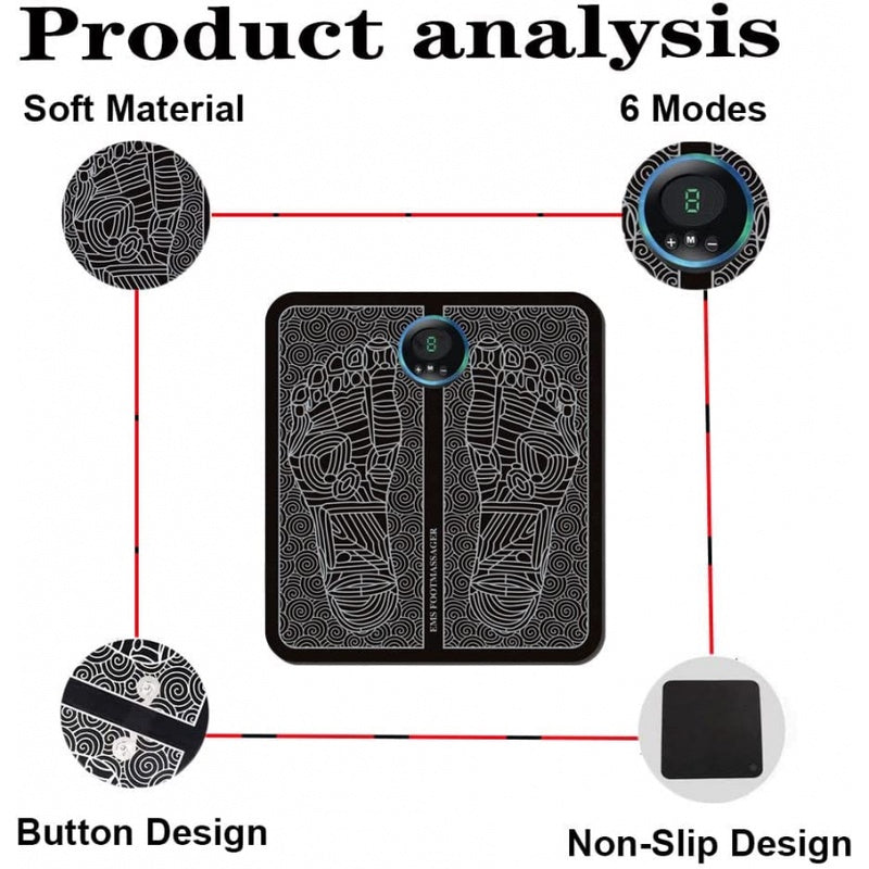 EMS Foot Massager Mat Electric USB Charging Smart Display Tens Acupuncture Feet Cushion Blood Circulation Pad Health Care Home (Without Box)