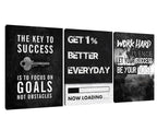 set of 3 Motivational sticky canvas frames for wall decore / sticky phototiles for office and home workplace