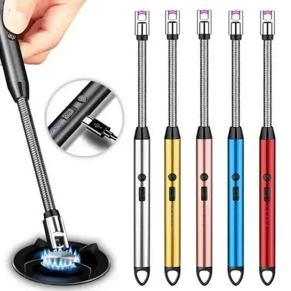 USB Rechargeable Electric Arc BBQ Lighter Windproof Flameless Plasma Lighter with 360° Flexible Neck and LED Battery Indicator for Kitchen Candles BBQ