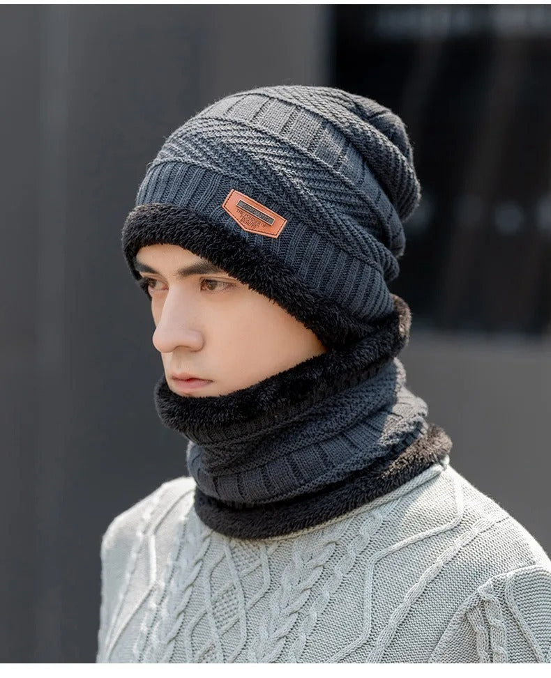 Winter Beanie Hat For Men Fleece Scarf Women Knitted Hat Warm Cap Thick Wool Neck Warmer Scarf Balaclava Mask Skullies Beanies (Random Color)