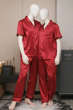 Couple Matching Pajama Set – Short Sleeve Top & Long Pants | SKU DC-C002 ~ (4Pcs)