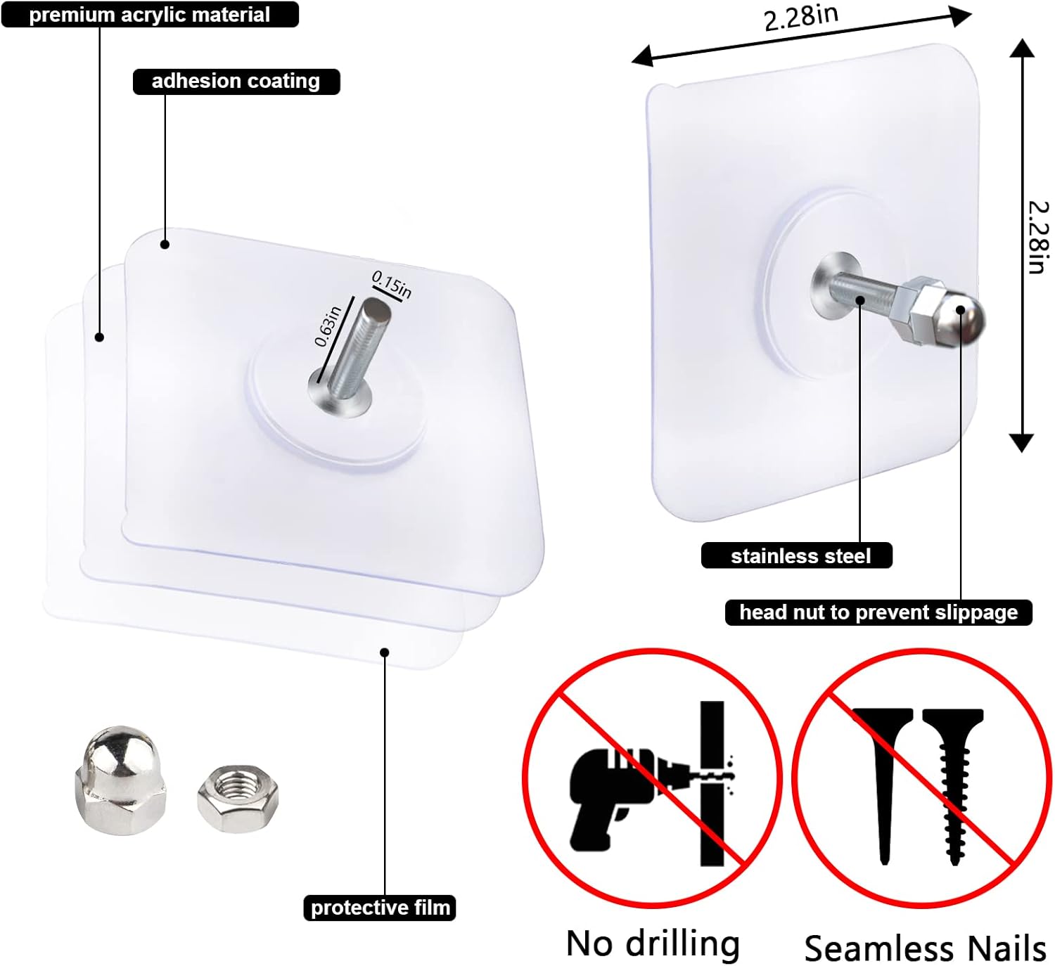 10-Pcs Self-Adhesive Wall Screws and Hanging Nails – Heavy-Duty Adhesive Wall Mount Hooks for Home and Office Use – No Drilling, Easy Installation for Hanging Frames, Keys, Towels, and More