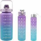 Sports Water Bottles 3 Pcs Set with Motivational Time Marker &amp; Leak Proof Flip Top Lid  (random color)