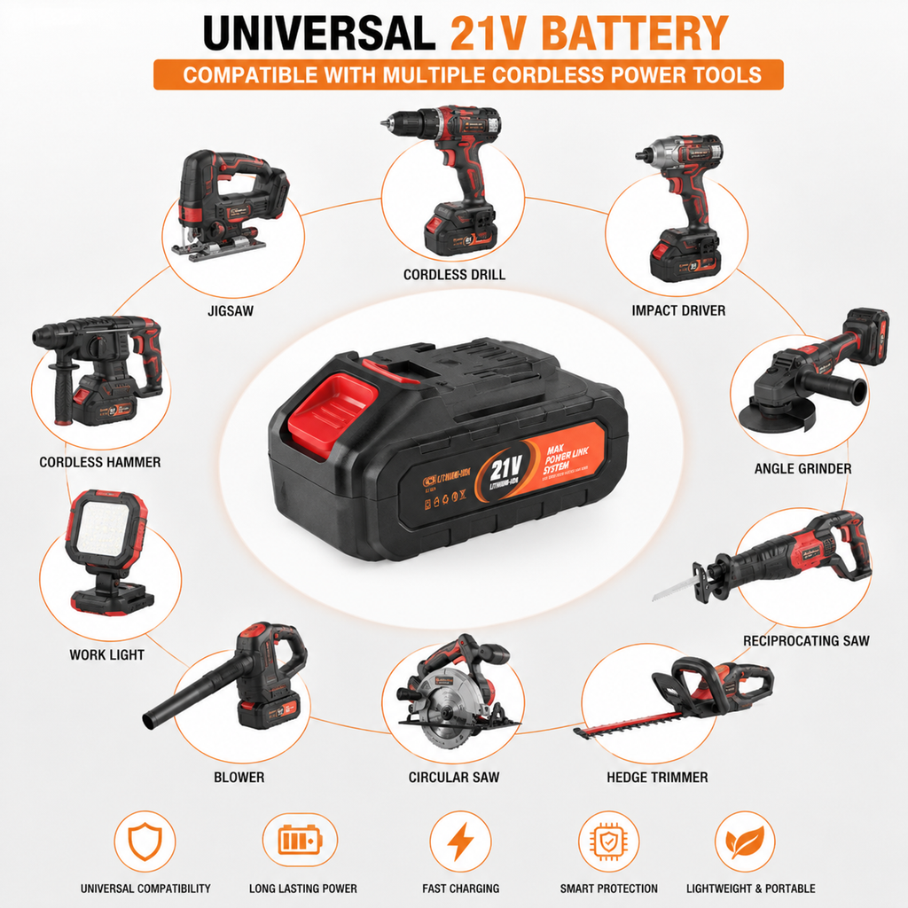 Universal 21V Lithium-Ion Battery Pack for Cordless Power Tools | Rechargeable High-Capacity Battery
