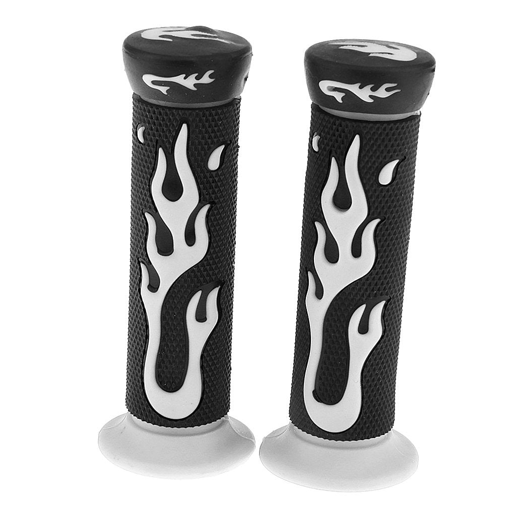 Universal Motorcycle Handlebar Grips 7/8" – Skull Head Flame Rubber Hand Grips (Black/Blue, Black/Red)