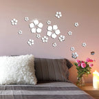 24 PCs Flower 2D Acrylic Wall Mirror Sticker DIY Geometric Home Decor for Bedroom, Living Room & Kids Room