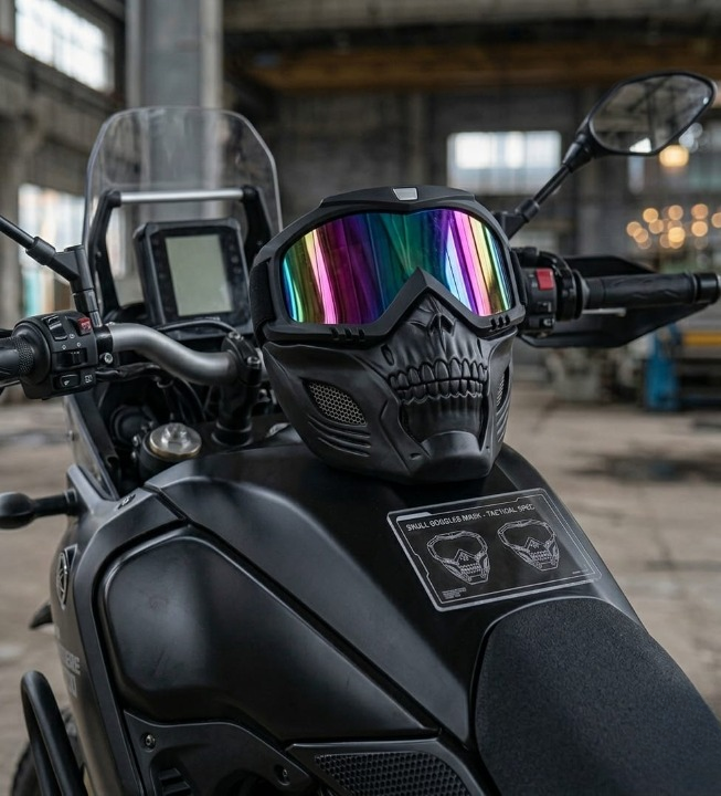 Premium Skull Goggles Mask – Full Face Tactical Protection for Bikers (Multi-Color Iridium Lens)