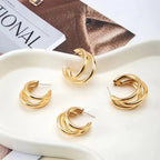 Punk Oval Hoop Earrings Metallic Geometric Ear Buckle Minimalist Style U-shaped Daily Life Earring Accessories For Women Round Piercing Jewelry Gift