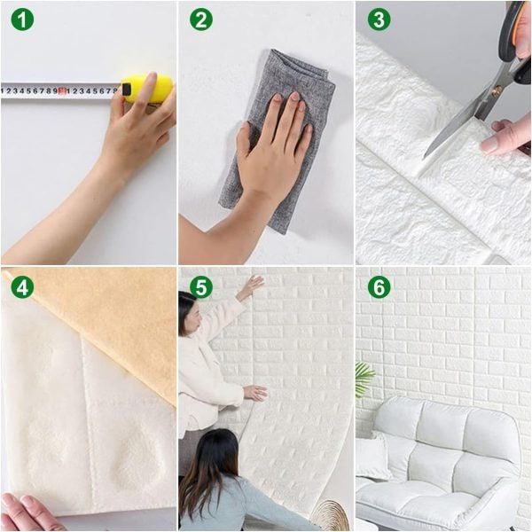 3D Wall Sticker White Brick Sheet | Waterproof Self Adhesive Home Decor Wallpaper For Bedroom And Living Room (Size 70x77)