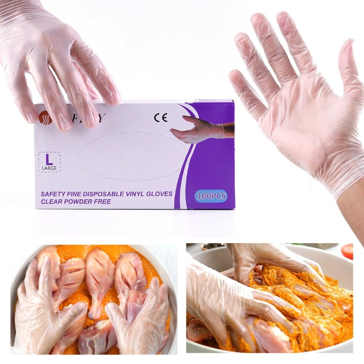 Safety Fine Disposable Vinyl Gloves – Clear, Powder-Free | Food Prep & Hygiene Use