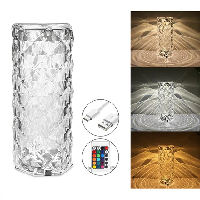 16-Color RGB Crystal Diamond Touch Lamp – Rechargeable Touch Control LED Lamp with Remote