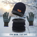 Premium Knitted Beanie Cap, Neck Gaiter And Touchscreen Gloves Combo Pack | Complete Winter Essentials For Cold Weather Protection (Random Color)