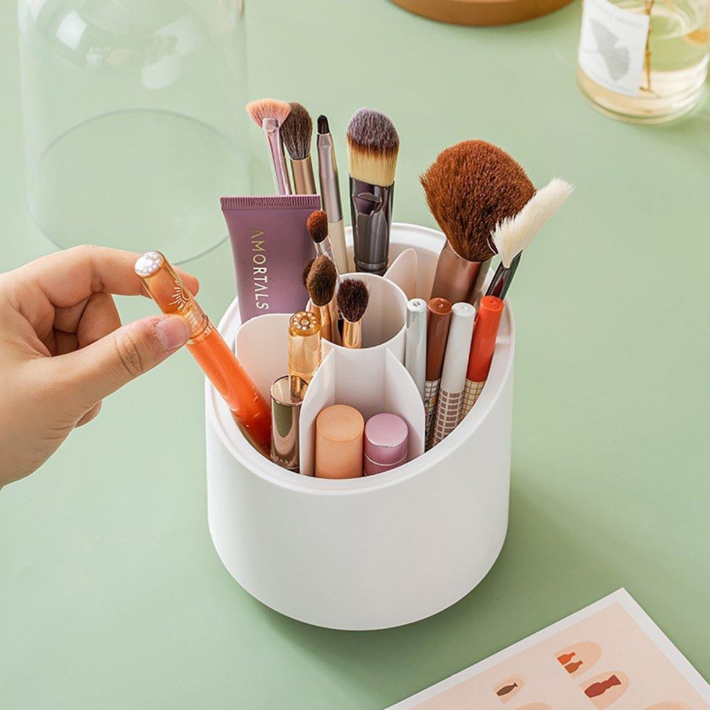 360° Rotating Makeup Brush Storage Box | Desktop Cosmetic Organizer for Brushes, Lipsticks, Eyebrow Pencils & Beauty Tools