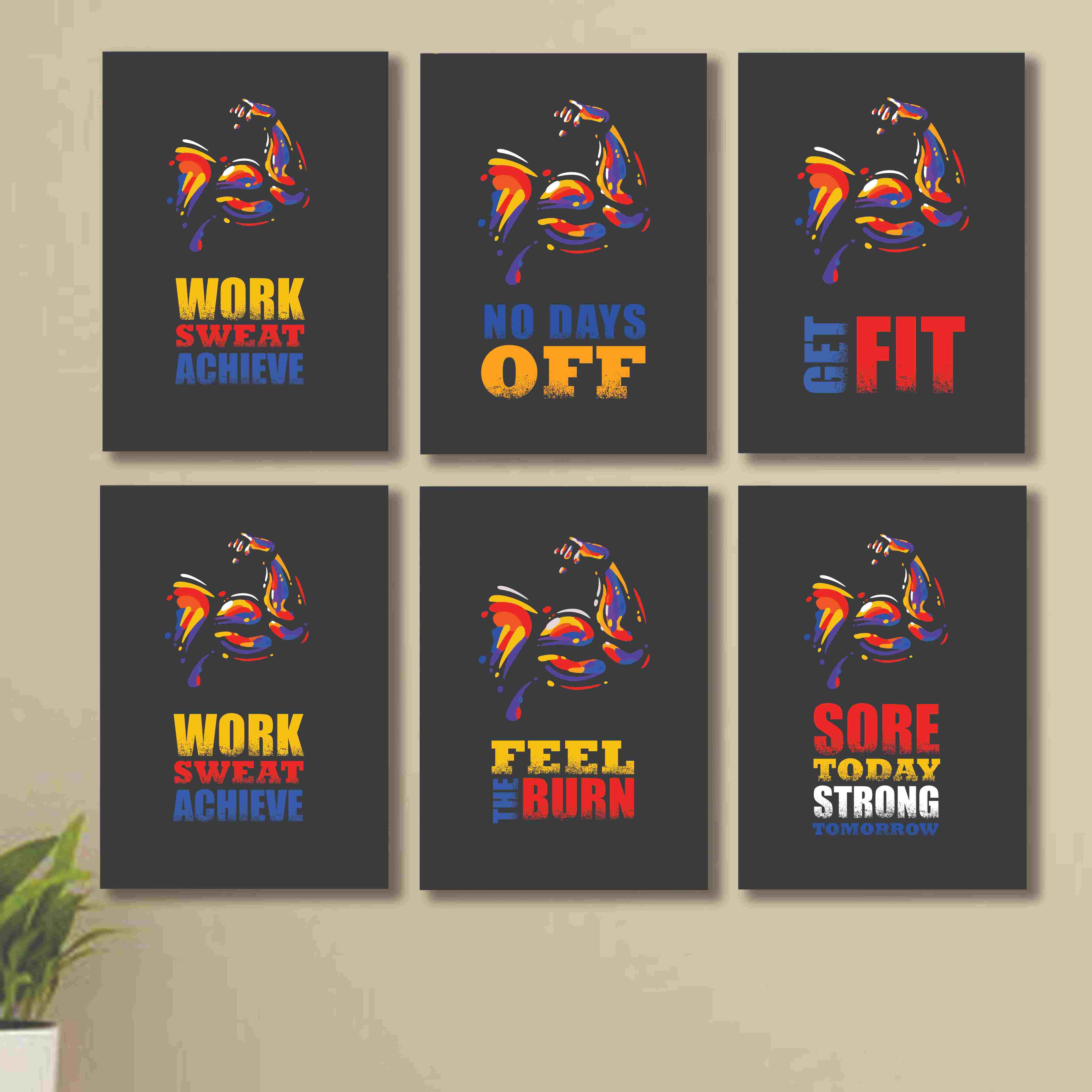 Set of 6 Gym Wall Art Wooden Phototile Frames for Wall Decor