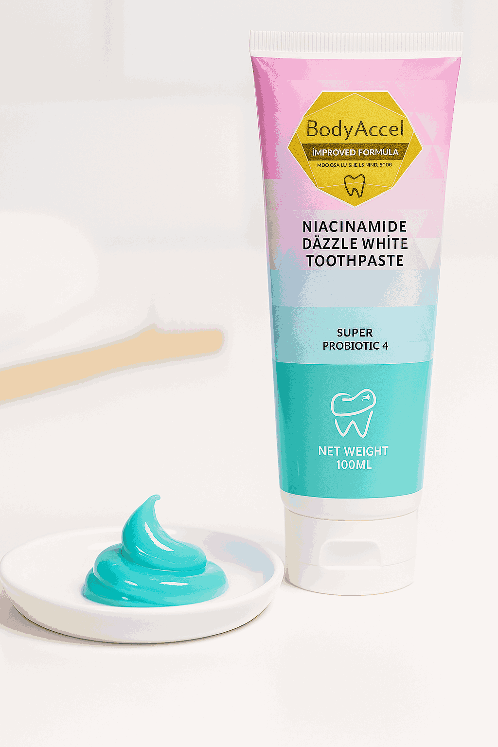 Body Accel Niacinamide Whitening Toothpaste 100ml – Advanced Stain Removal With Probiotics For Bright Smile & Fresh Breath