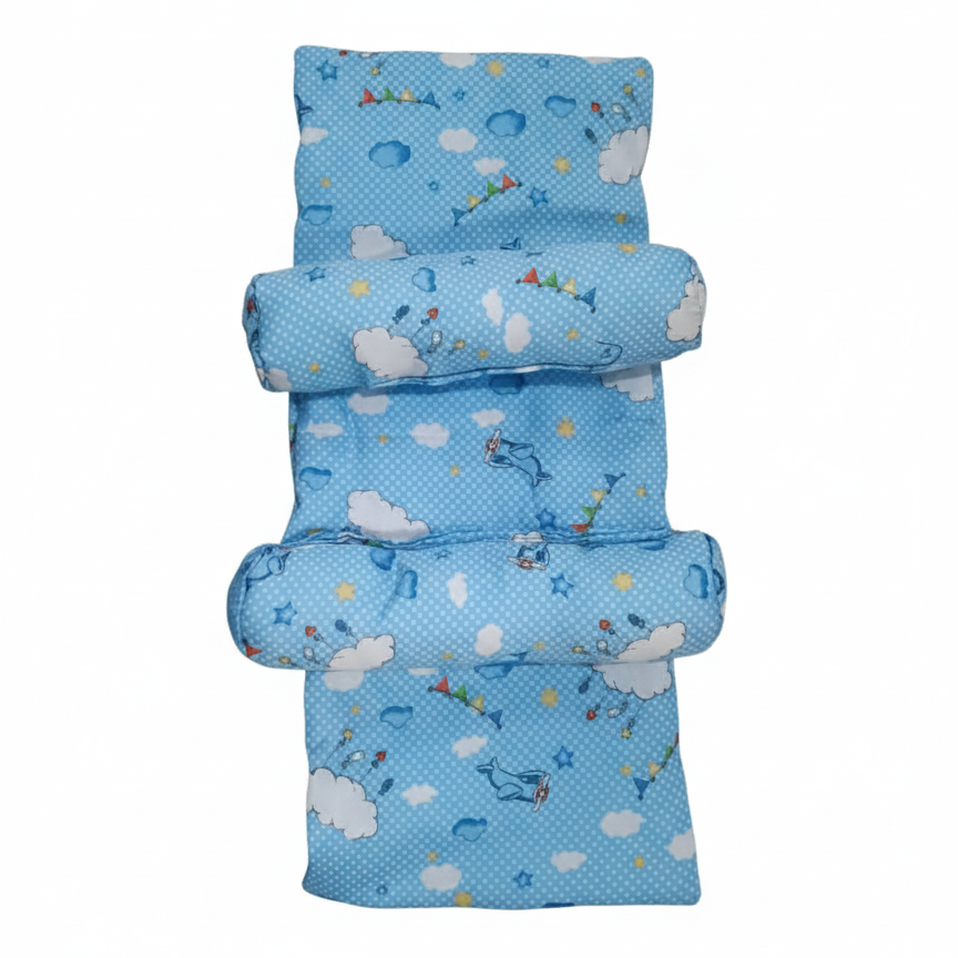 Baby Sleeping Bed Set With Pillow And Side Cushions – Soft Cotton Fabric, Comfortable And Breathable Mattress For Newborns And Infants (Random Color)